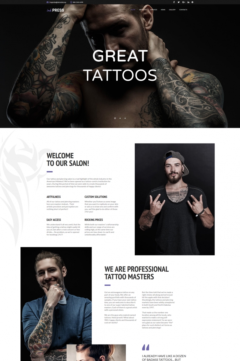 InkPress - Tattoo Salon Moto CMS HTML-mall #66420 - skärmbild