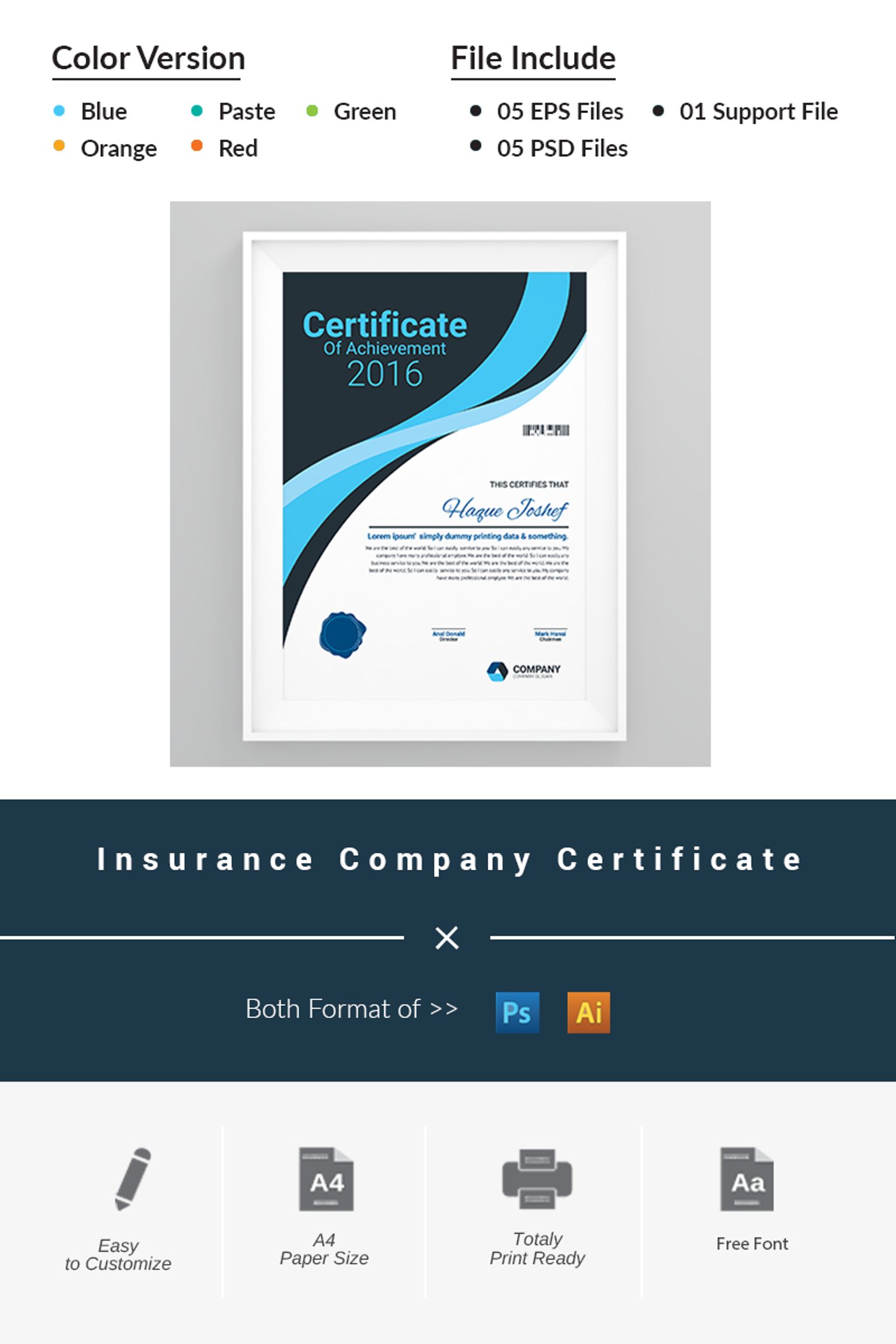 Insurance Company Certificate Template 66464