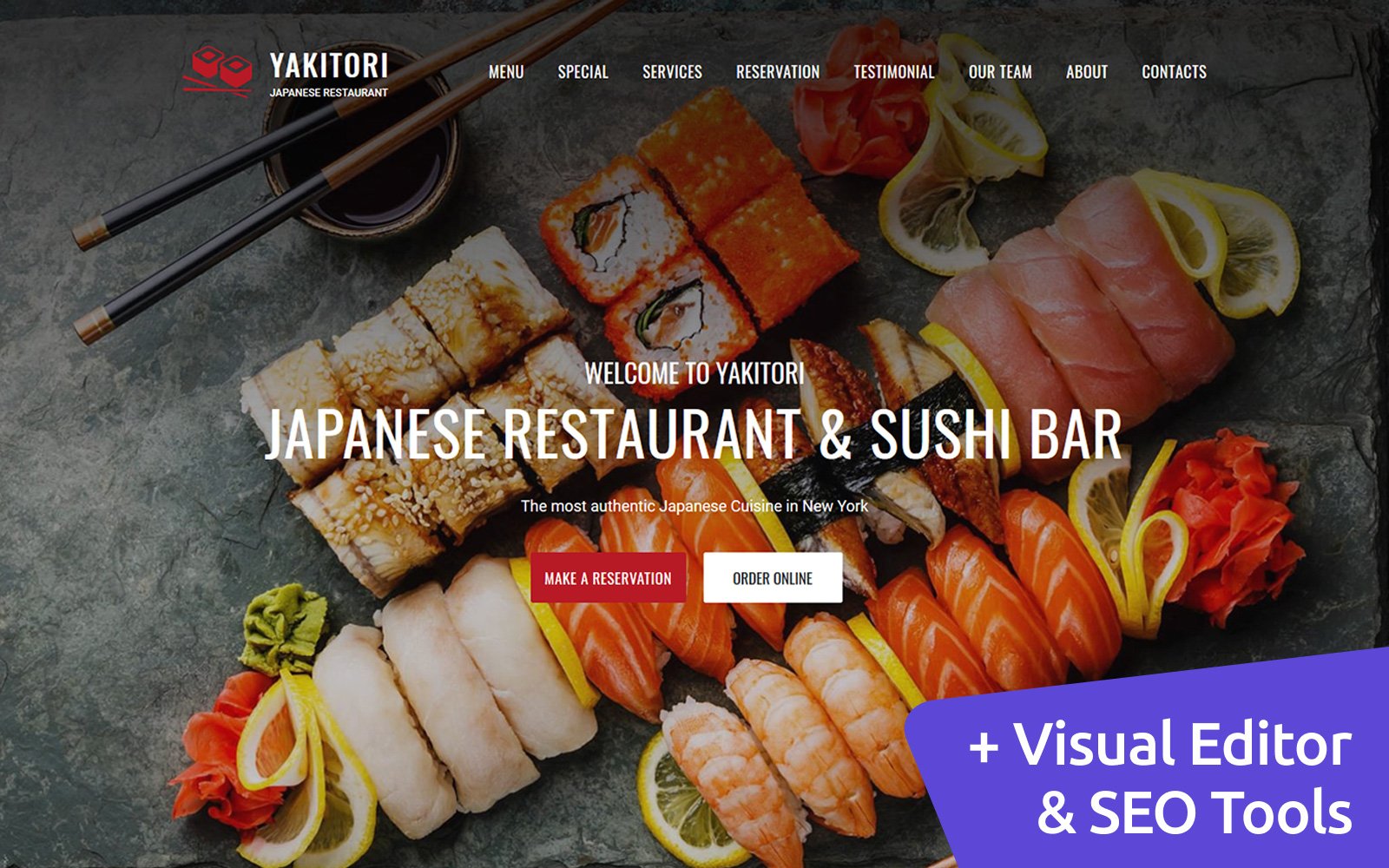 Moto CMS 3 Template namens "Japanese & Sushi Restaurant" #66414