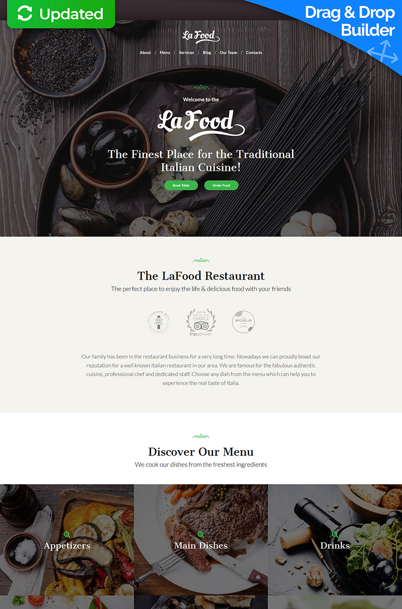 "La Food - Italian Restaurant" 响应式Moto CMS 3 模板 #66522 - 截图