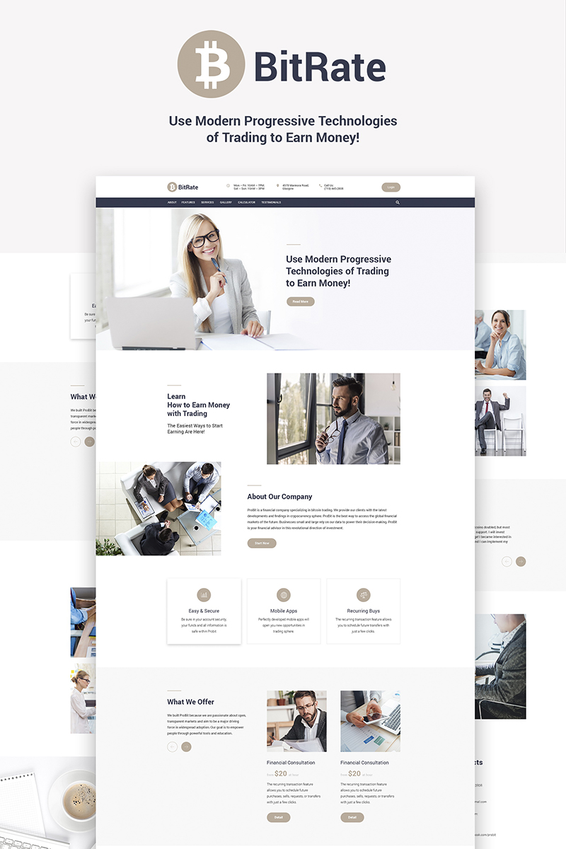 "BitRate - Bitcoin" Responsive WordPress thema №66771 - screenshot