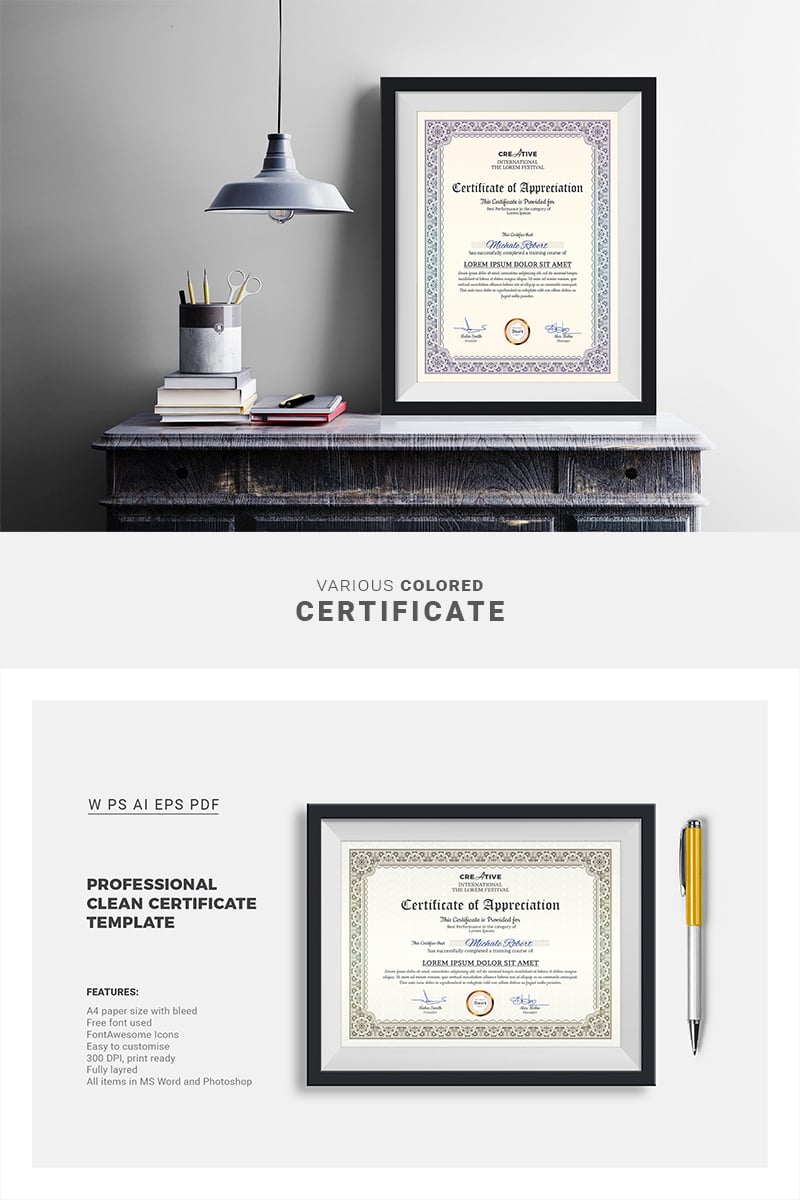 "Corporate & Modern Word Multipurpose" modèle de certificat Premium #66851