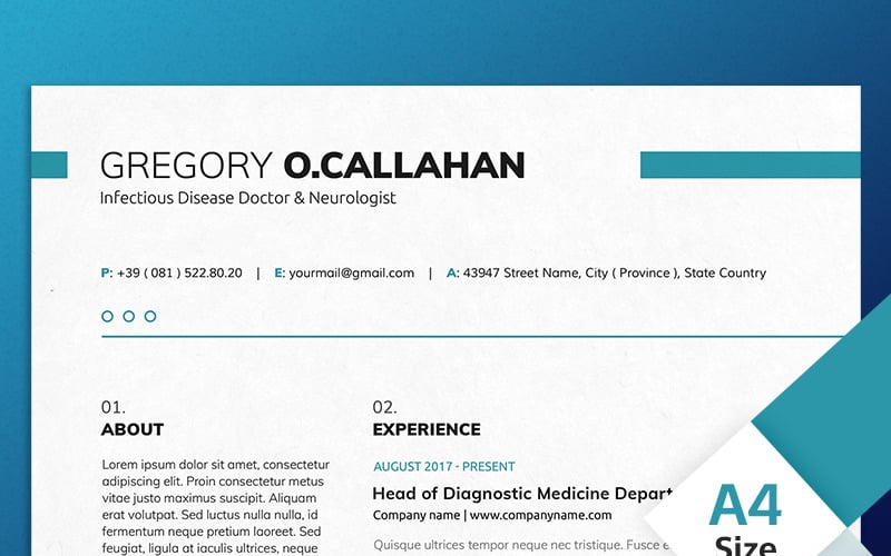 Gregory O Callahan - Infectious Disease Doctor & Neurologist Resume Template