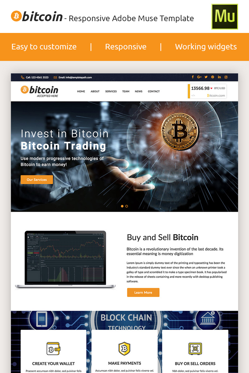 Reszponzív Bitcoin - Premium Crypto Adobe CC 2017 Muse sablon 66871
