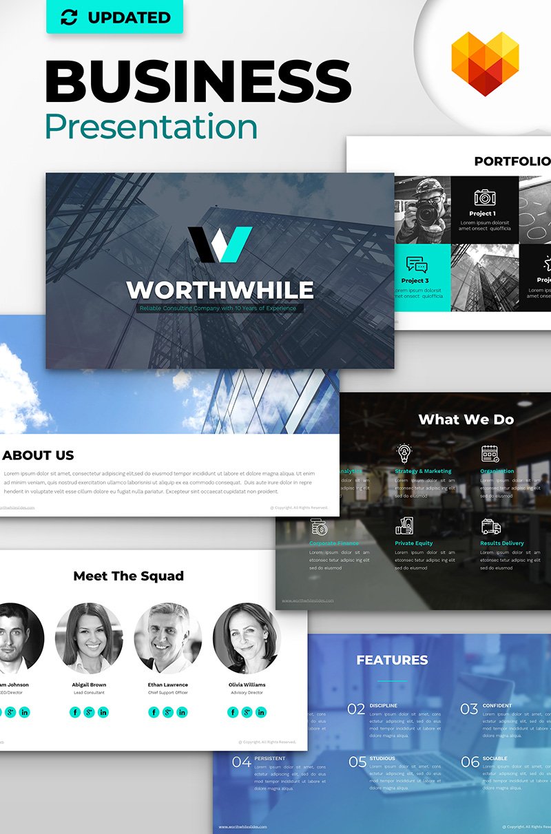 "WorthWhile Consulting PPT Design" - PowerPoint шаблон №66801 - скріншот