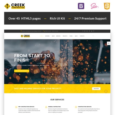 Creek - Construction Company HTML5 Responsive Website Theme #66971