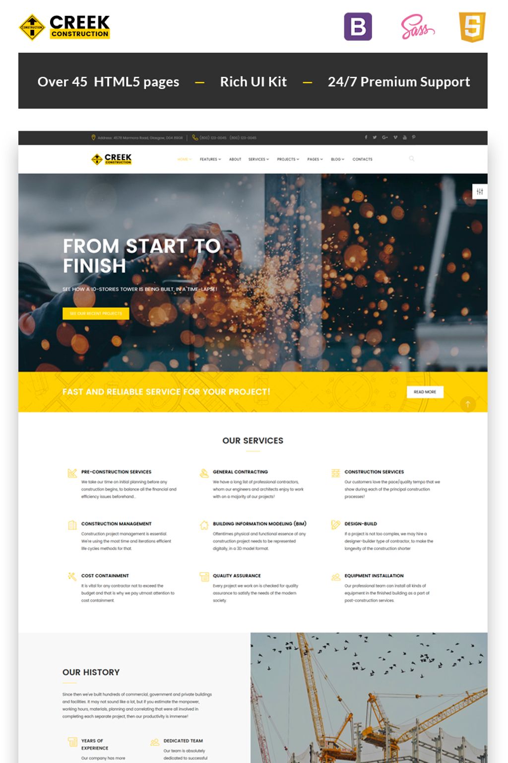 Plantilla Web "Creek - Construction Company HTML5" #66971