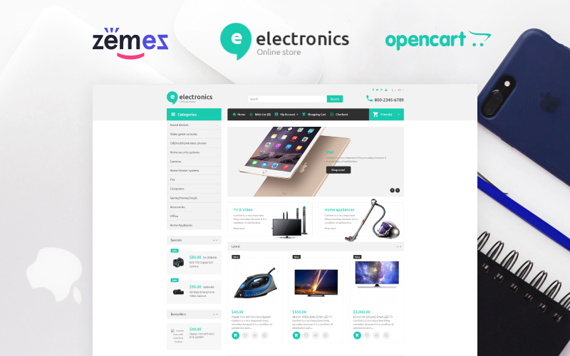 "Electromo - Electronics Online Shop" - адаптивний OpenCart шаблон №67042