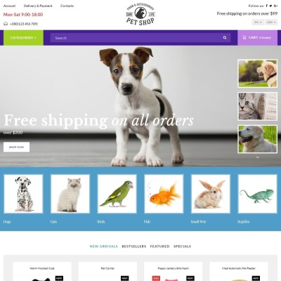 OpenCart шаблон "Pet Shop - Responsive" #67038