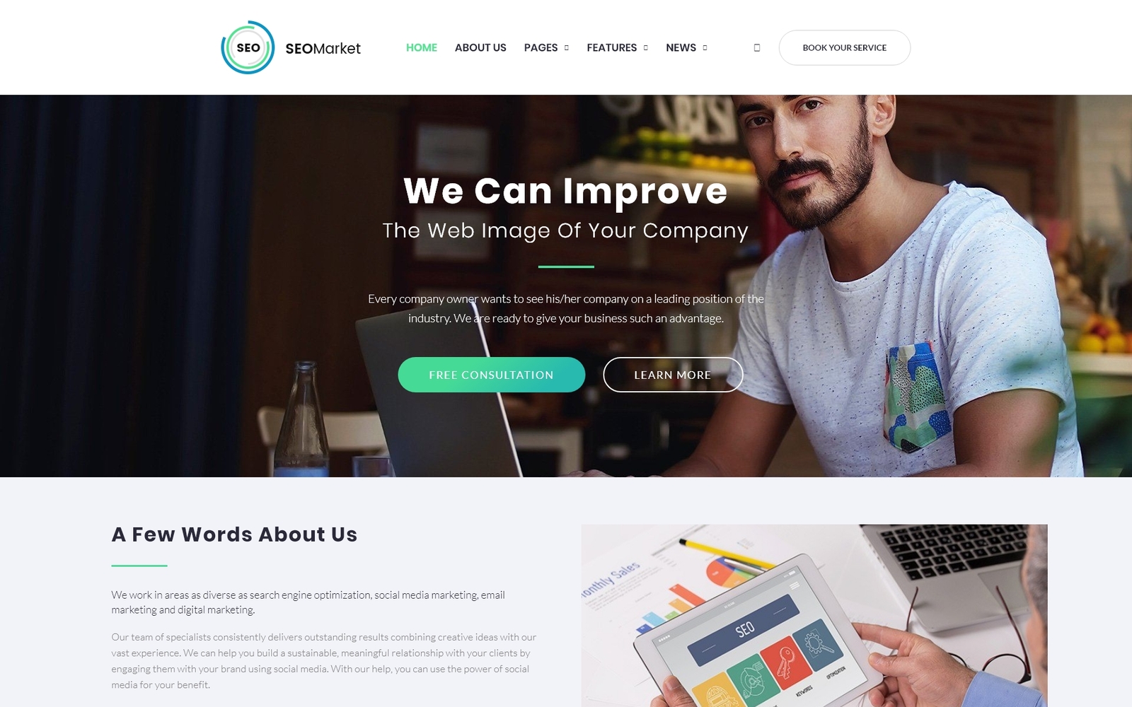 "SEOMarket - SEO Website WordPress Theme" Responsive WordPress thema №67045