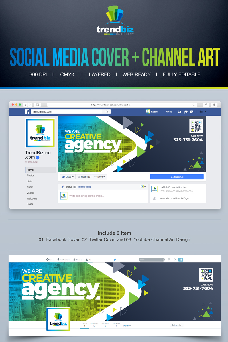 Social Media Cover for Corporate Business : Facebook Timeline Cover, Twitter Cover, YouTube Channel Art Mídia Social №67037 - captura de tela