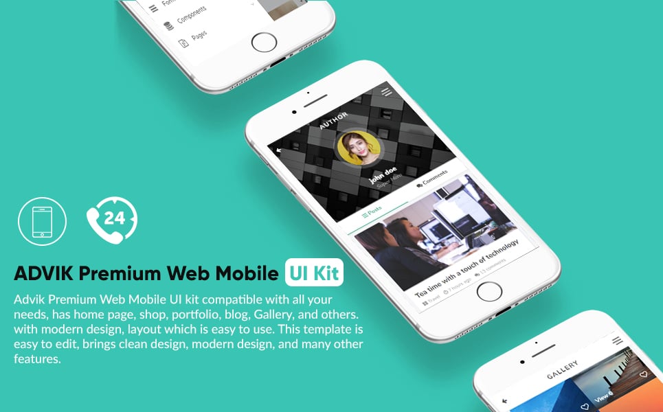 "ADVIK Premium Web Mobile UI Kit" - адаптивний Шаблон для додатка №67114 - скріншот