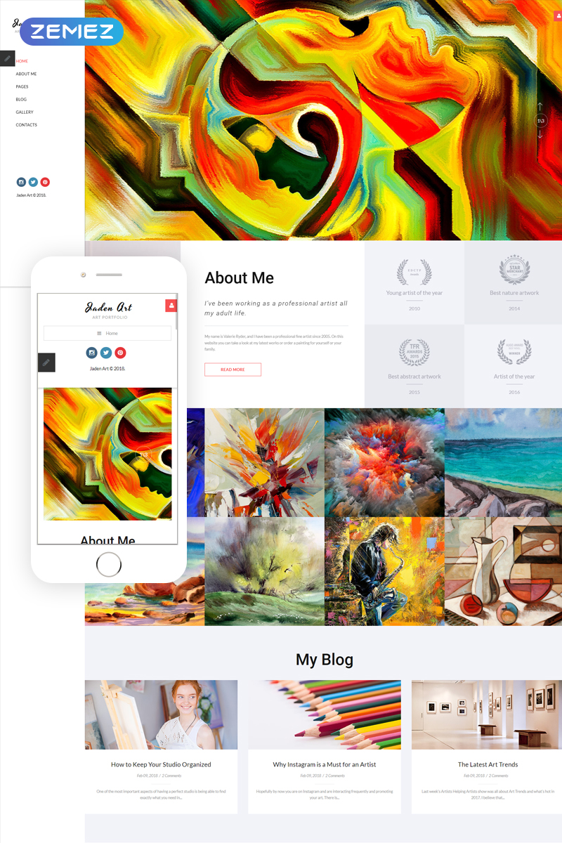 "Jaden Art - Art Portfolio" 响应式Joomla模板 #67177