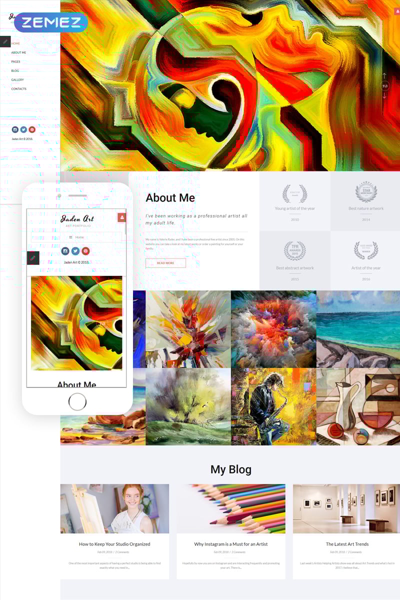 Joomla Vorlage namens "Jaden Art - Art Portfolio" #67177