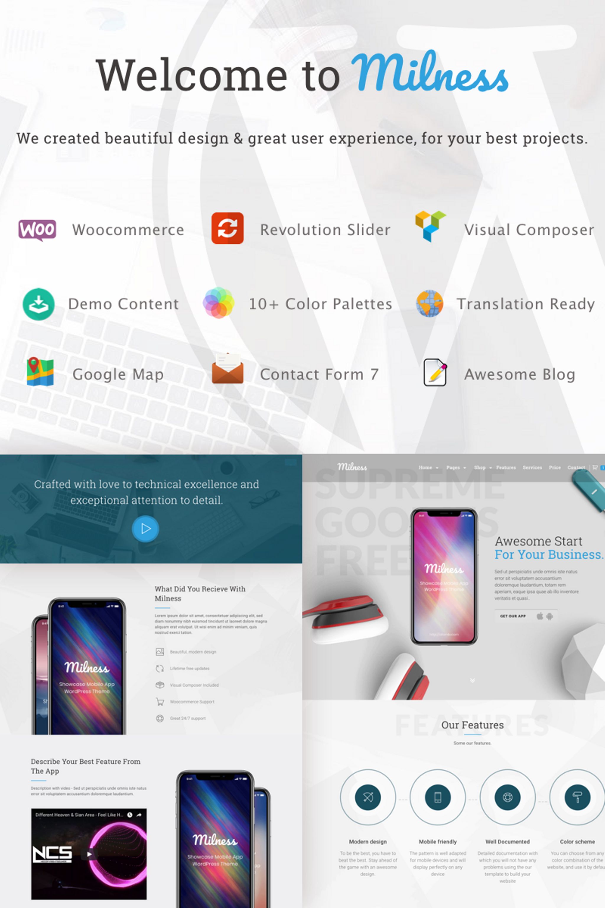 Tema WordPress Responsive #67125 "Milness - Showcase Mobile App" - screenshot