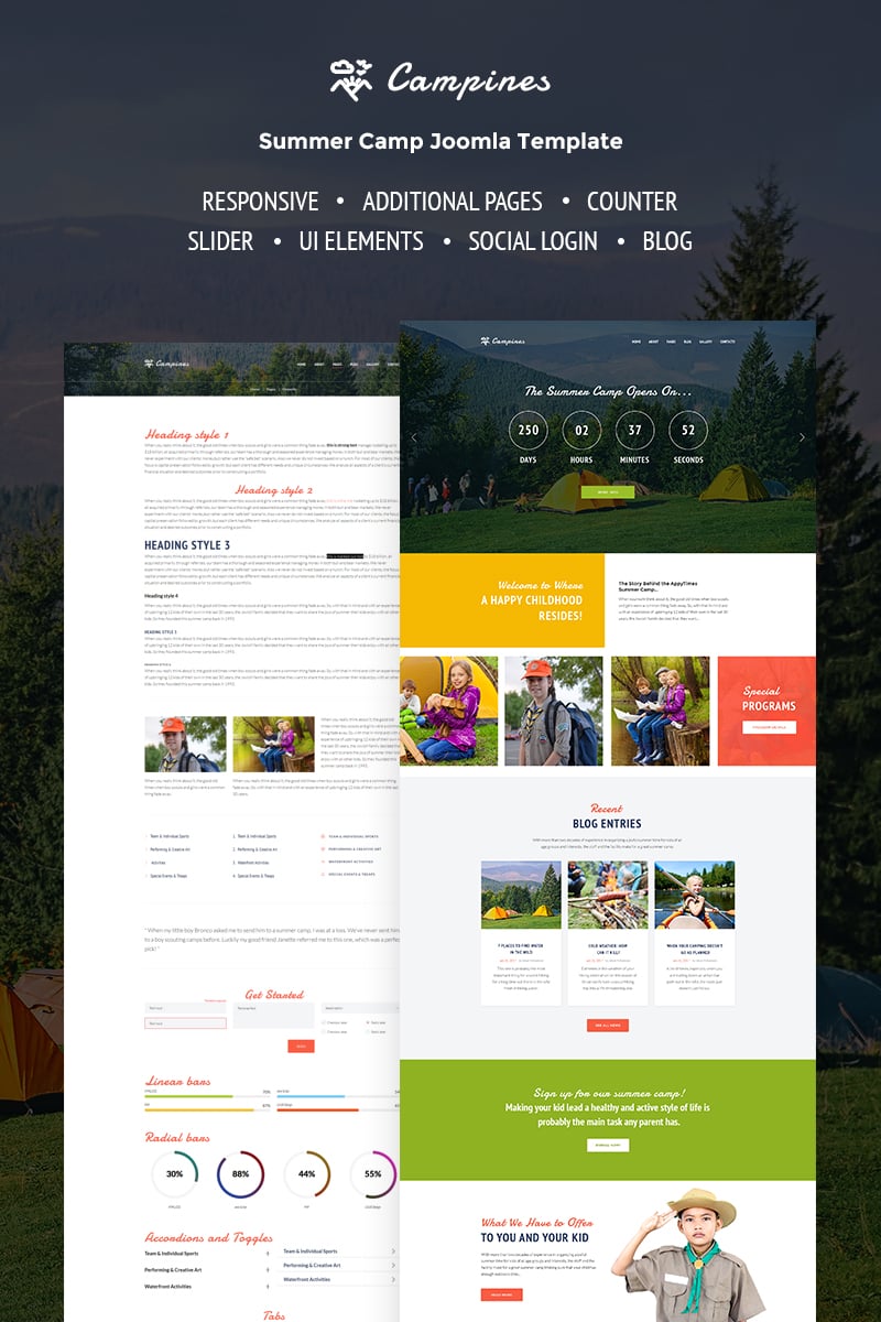 Joomla Vorlage namens "Campines - Kids & Teenagers Bright Summer Camp" #67287