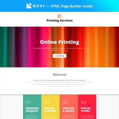 "Printing Services - Online Printing with Novi Builder" - адаптивний Шаблон цільової сторінки #67261