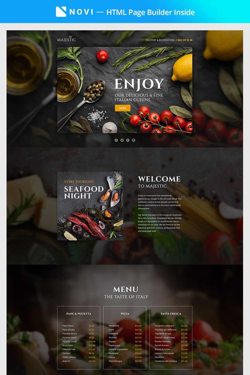 Majestic - Responsive Restaurant Template Compatible with Novi Builder №67374 - скриншот