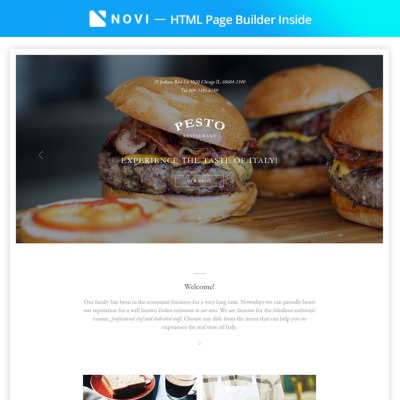 "Pesto - Elegant Restaurant Template Compatible with Novi Builder" modèle de page d'atterrissage adaptatif #67373