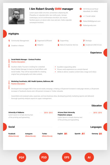 Template #67414 Resume Smm Webdesign Template - Logo template Preview