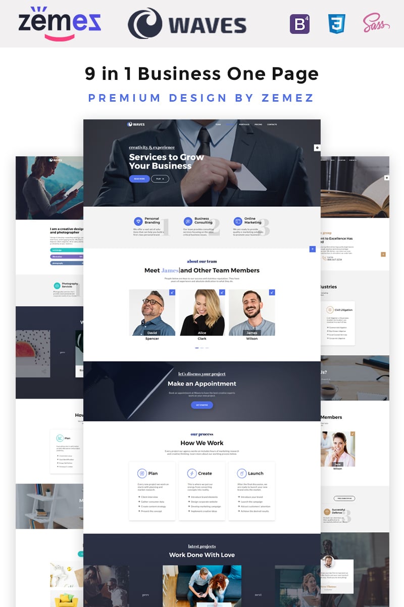 Responsive Waves - 9 in 1 Business One Page Web Sitesi #67557