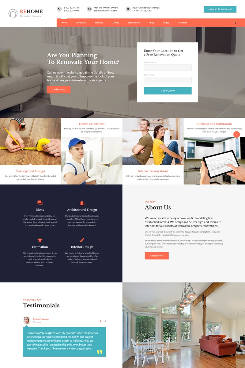 Responsywny szablon strony www ReHome - Home Renovation & Modeling Multipage HTML #67572