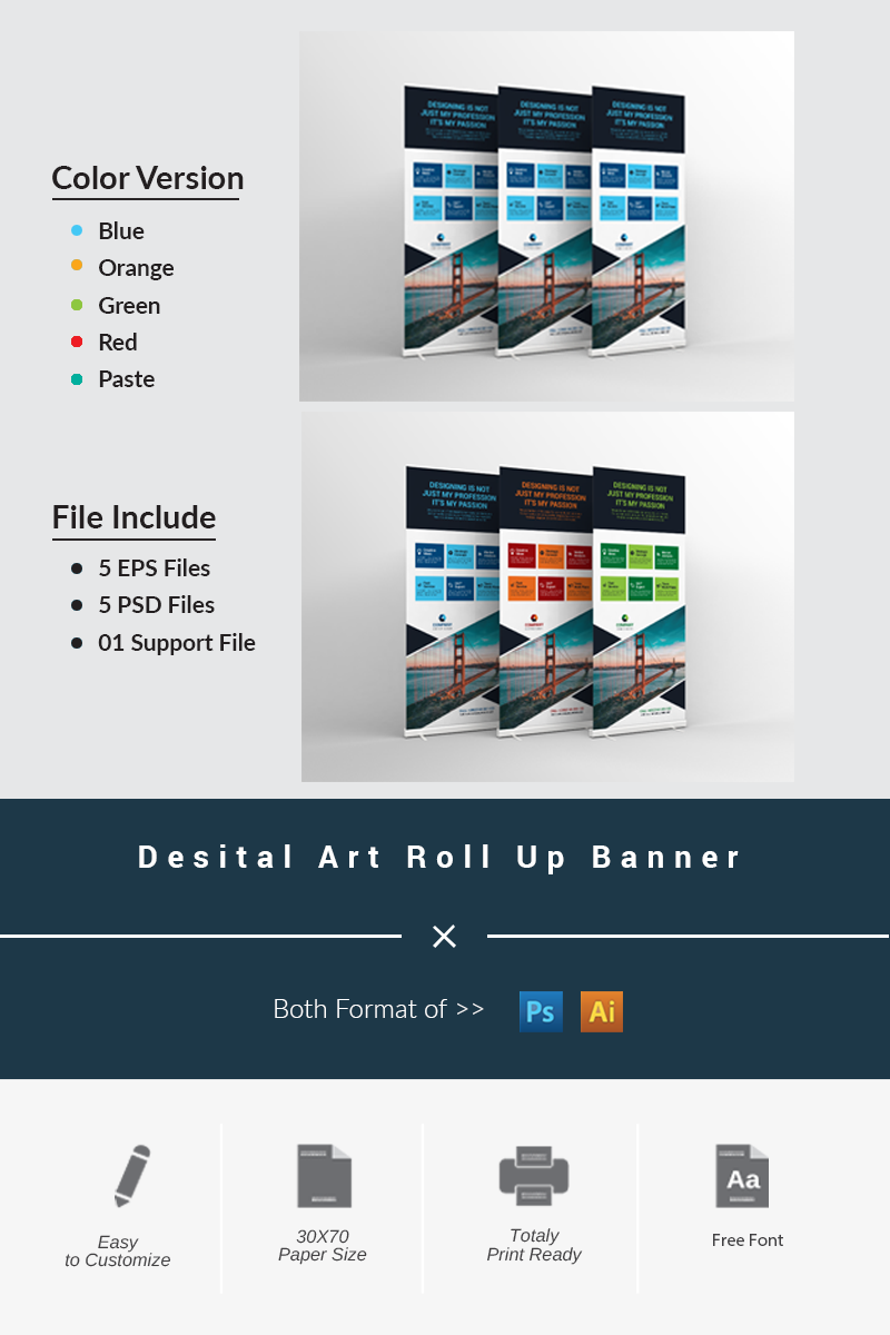 Digital Art Roll Up Banner PSD Template