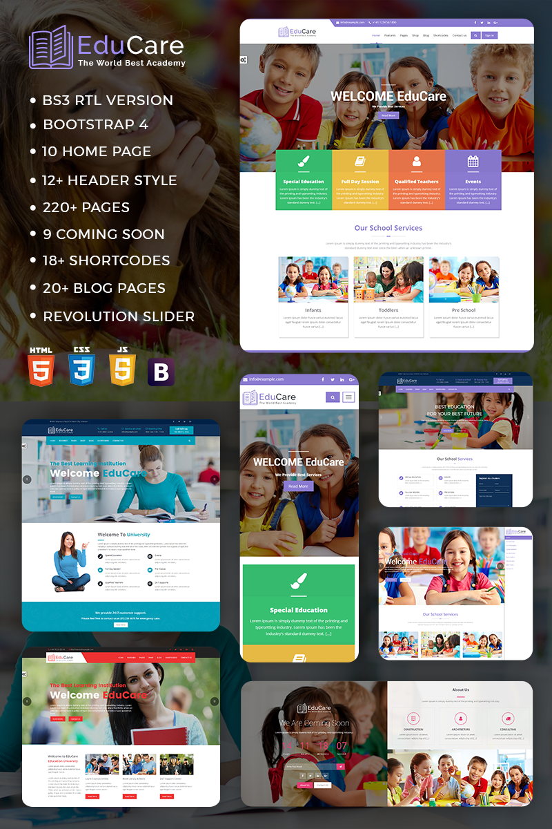 EduCare - Education With RTL Ready Template Web №67680