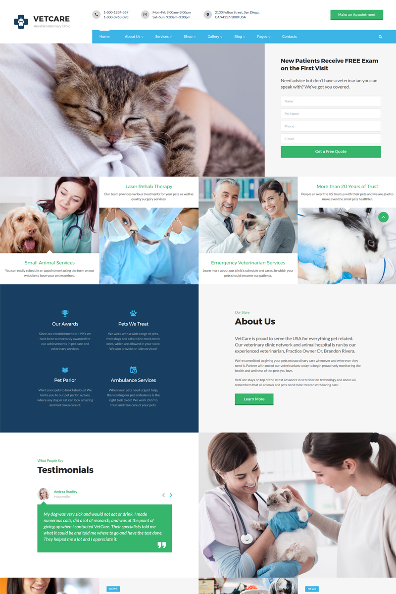 Reszponzív Vetcare - Vet Clinic Multipage HTML5 Weboldal sablon 67627