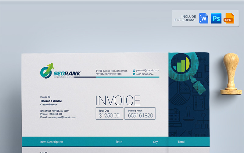 Simple Clean MS Word, PSD, EPS Invoice - - Corporate Identity Template