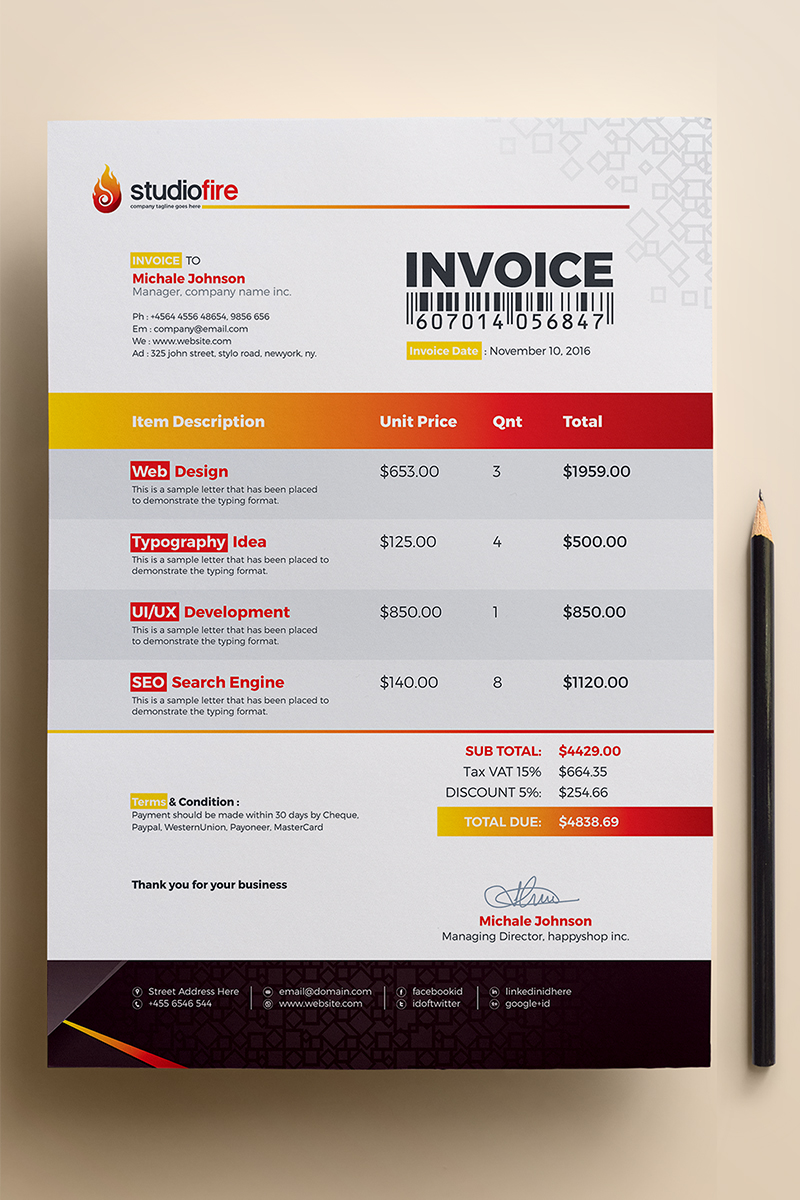 studiofire clean invoice corporate identity template 67669