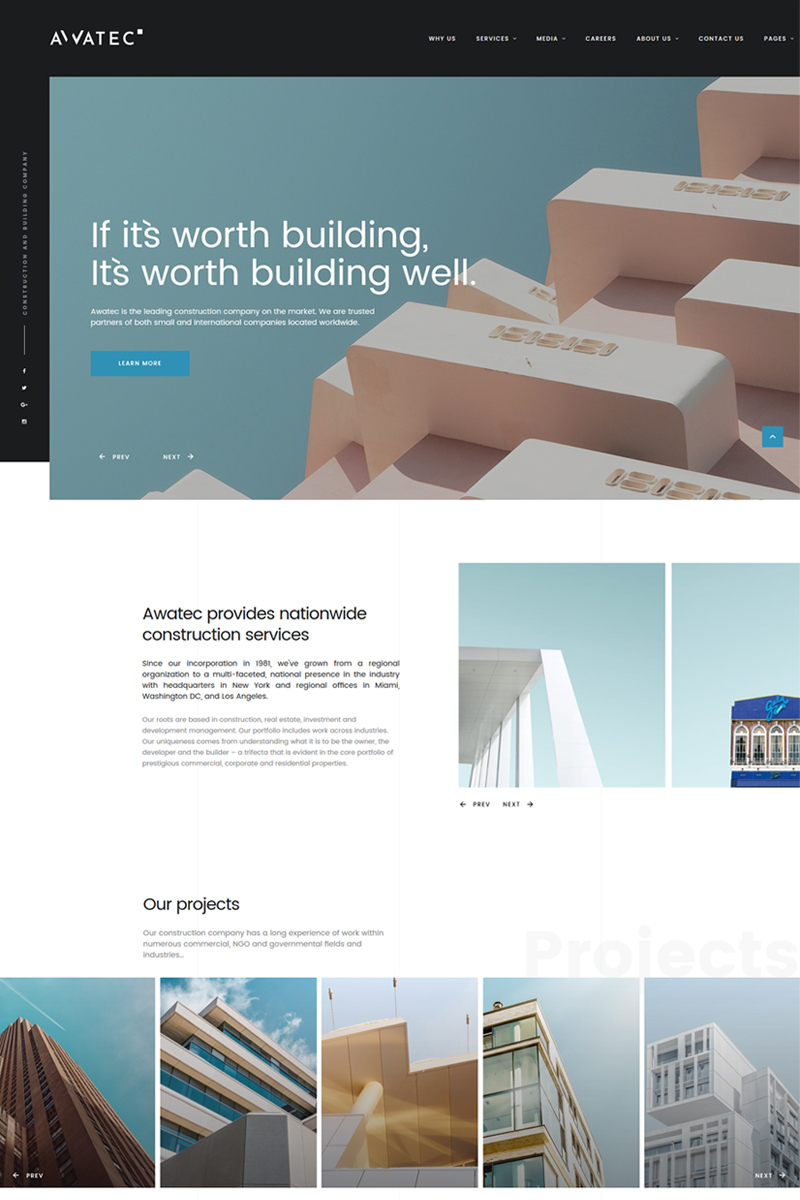 "Awatec - Stylish Construction Company Multipage HTML" - адаптивний Шаблон сайту №67774 - скріншот