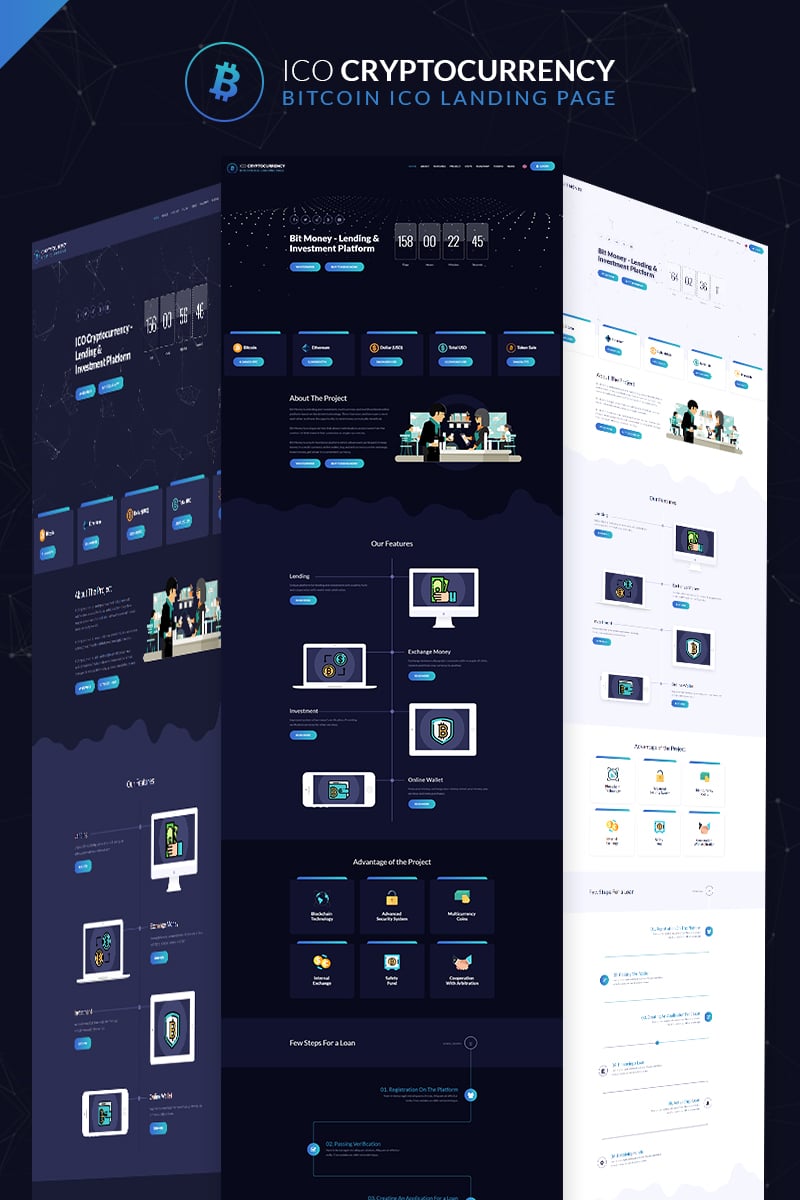 ICO Cryptocurrency Bitcoin Landing Page Template - screenshot