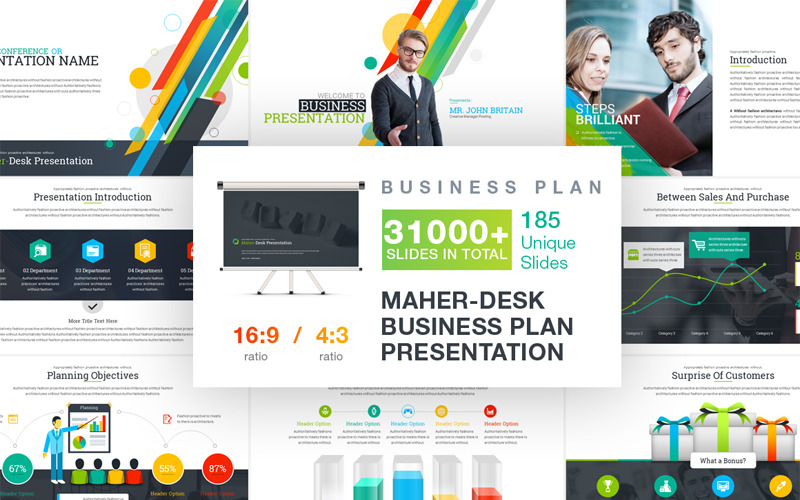 Maher - Desk Business Plan PowerPoint template PowerPoint Template