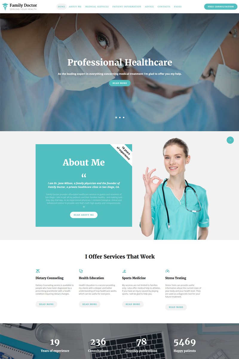 Website Vorlage namens "Family Doctor - Medical Consulting Multipage HTML5" #67733