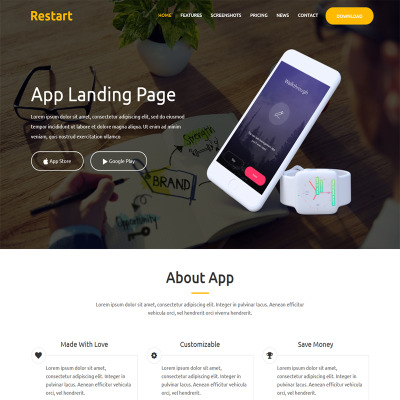 Restart- Responsive App Landing Page Template