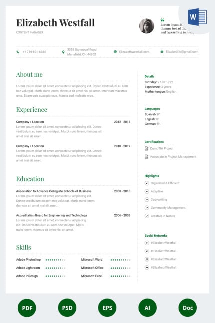 Template #67880 Resume Content Webdesign Template - Logo template Preview