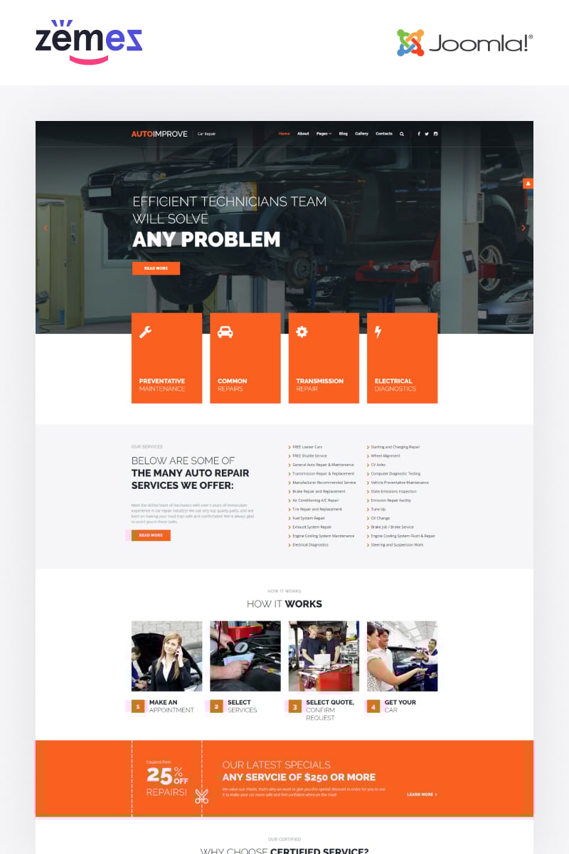 "Autoimprove - Car Repair Multipage Creative" - адаптивний Joomla шаблон №67855