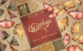 Ginkgo Leaves PNG Watercolor Set - Illustration