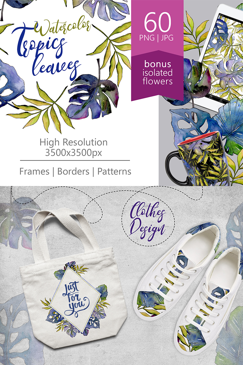 Ilustración "Tropics Leaves PNG Watercolor Set" #67843 - captura de pantalla