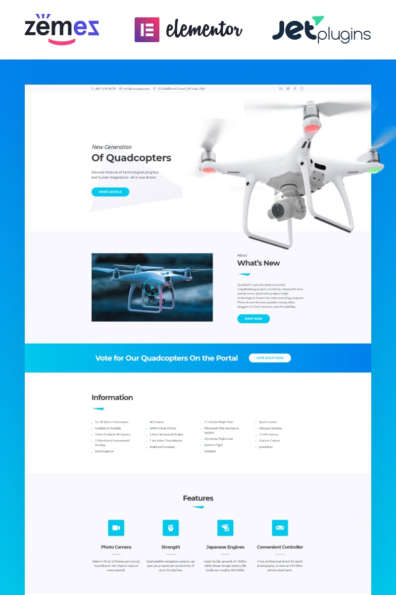 Quardcraft - Drone Template for UAV Needs with the Elementor Builder Tema WordPress №67879