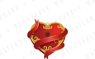 Ribbon and Heart Lock Logo Template