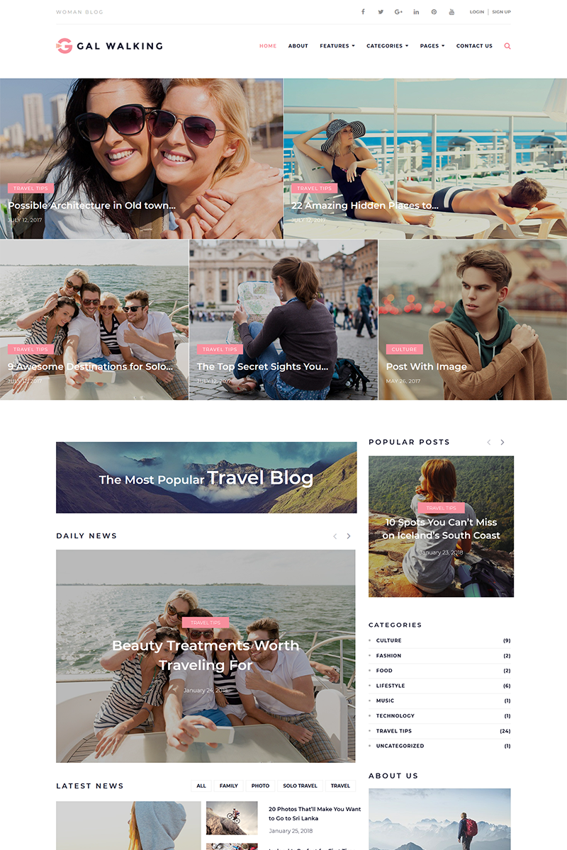 WordPress Theme namens "Gal Walking - Woman Travel Blog" #67862 - Screenshot