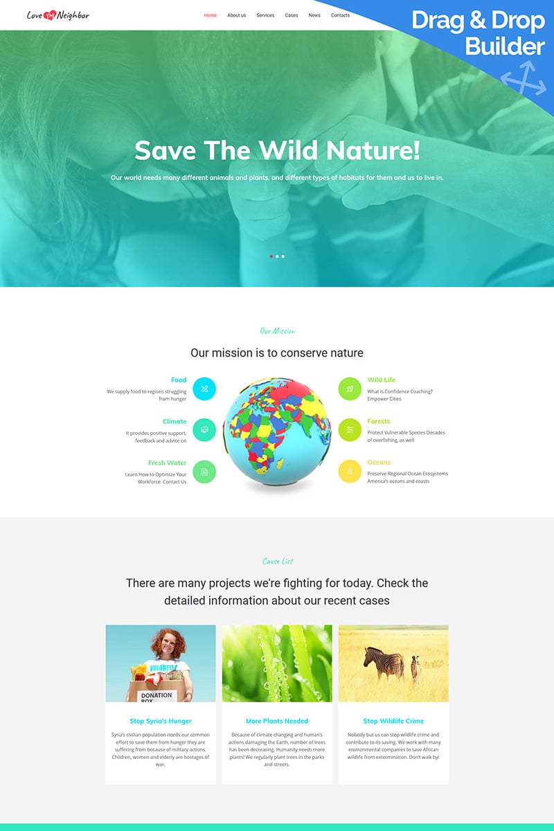 "Love Thy Neighbor - Environment Organization" modèle Moto CMS 3 adaptatif #68009