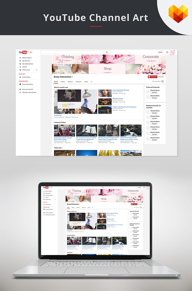 Template Social Media #68035 "YouTube Cover Template for Floral Designer" - screenshot