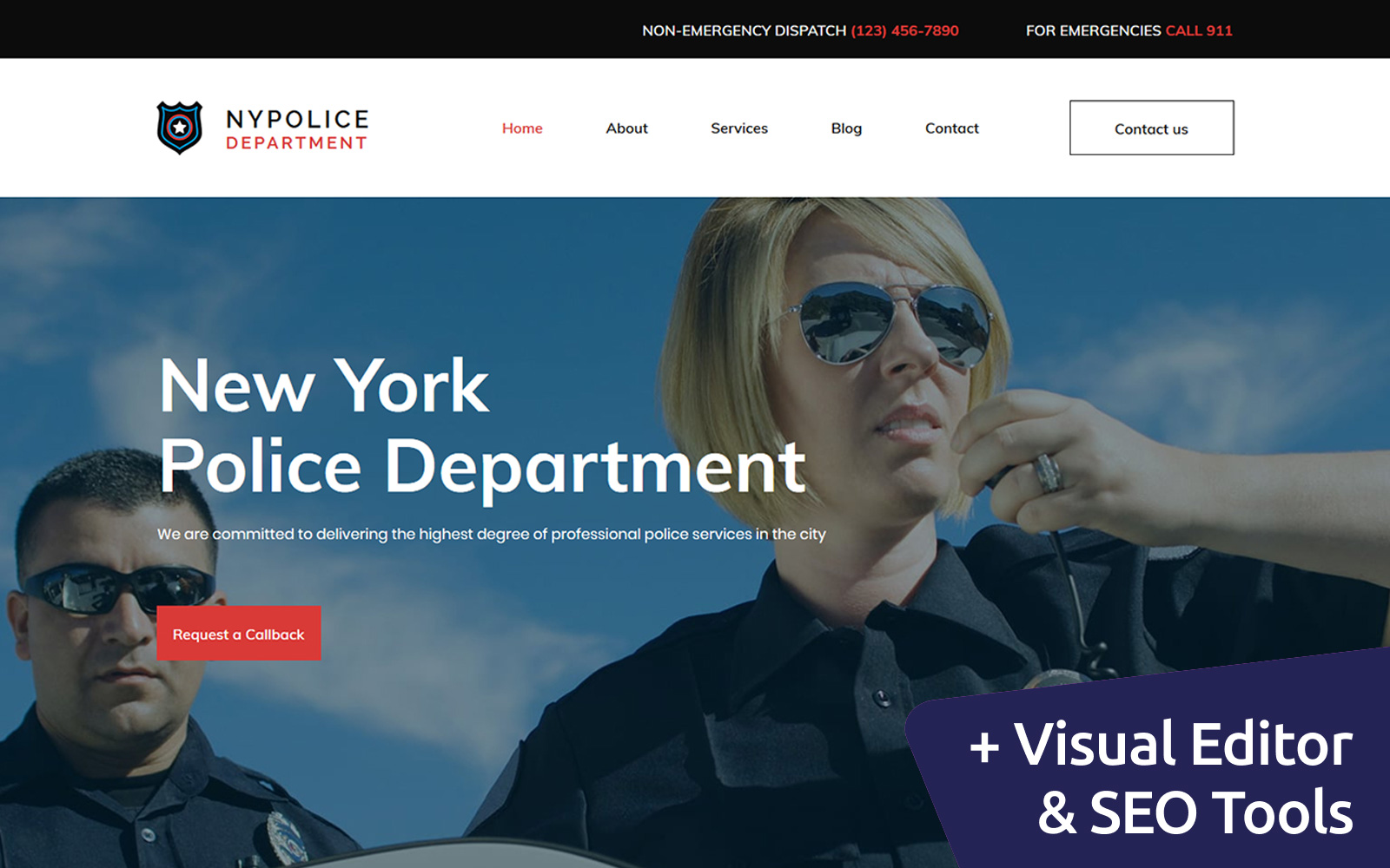 Modello Moto CMS 3 Responsive #68189 "Police Department Premium"