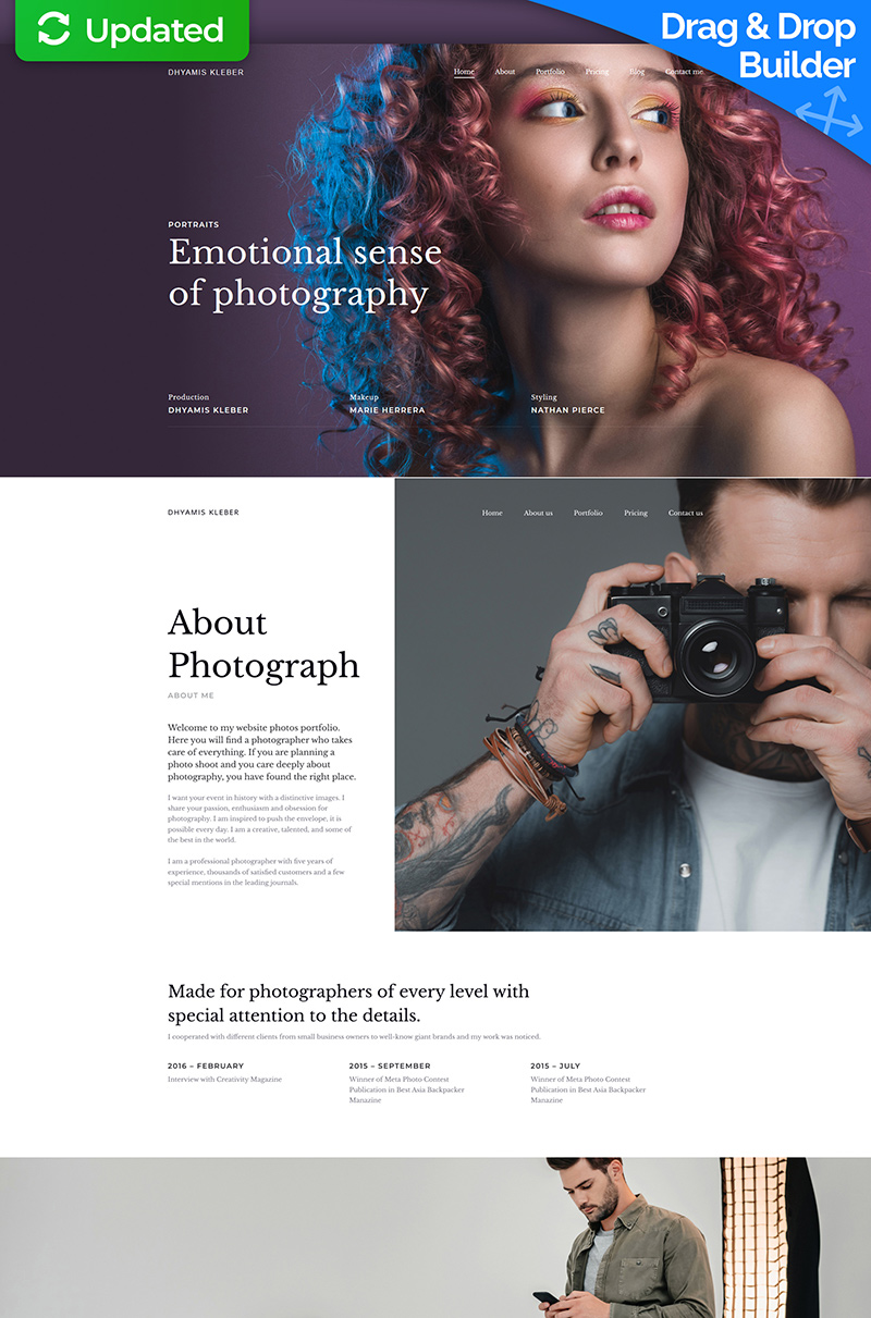 Responsivt Dhyamis Kleber - Photographer Portfolio Premium Moto CMS 3-mall #68199