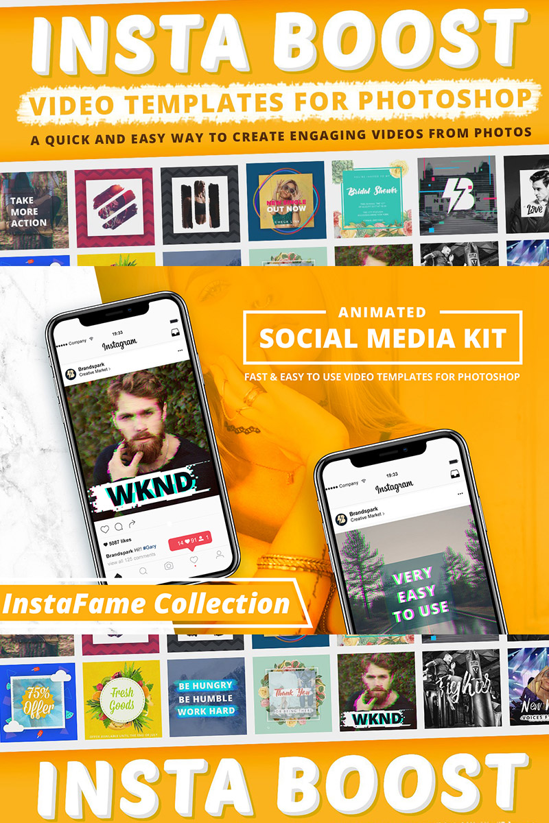 Geanimeerd - Instagram-videosjablonen voor Photoshop voor sociale media