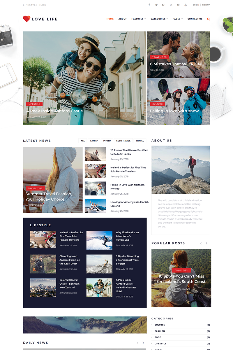 Modello WordPress Responsive #68261 "Love Life - Responsive Personal Blog" - screenshot
