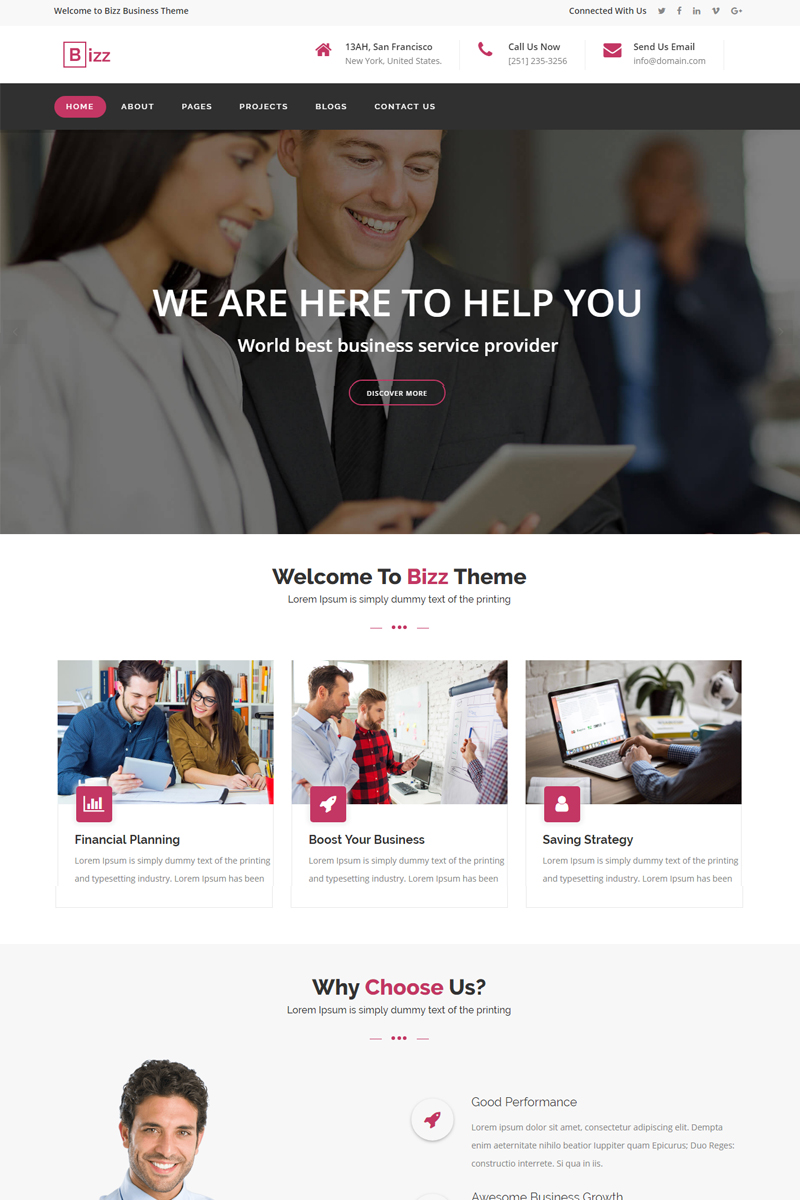 "Bizz - Business & Corporate HTML Website Template" 网页模板 #68329